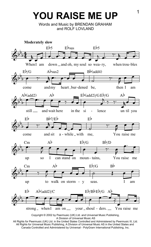you raise me up sheet music pdf
